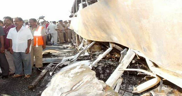 45 killed in bus fire mishap in Mahabubnagar